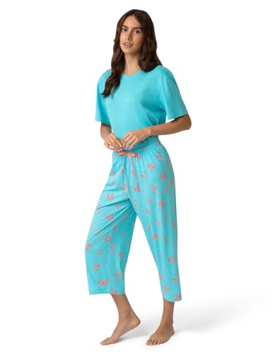 Image of HUE Women's Summer Vacation Pajama Separates, Soft, Whimsical Print Pjs with Tropical Beach Themes, Flip Flops, Cocktails