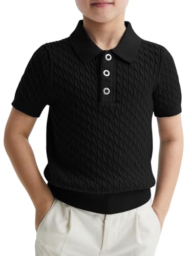 Image of Haloumoning Boys Cable Knit Polo Shirt Sweater Kids Short Sleeve Fashion Pullover T-Shirts Clothes 5-14 Years