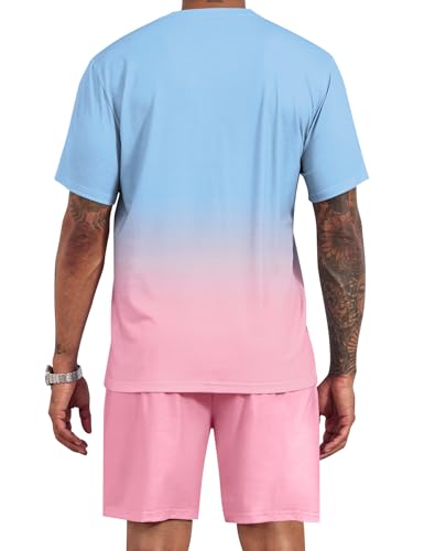 LecGee Men's 2 Piece Short Sleeve Tracksuit Tropical Graphic T Shirt Hawaiian Tee Solid Shorts Set Summer Casual Outfits3