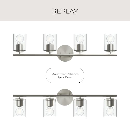 Image of Progress Lighting Replay 31.125 Inch 4-Light Vanity Light, Transitional, Brushed Nickel with Clear Glass Shades, (7.875 inch H x 31.125 inch W x 6 inch D), P300584-009