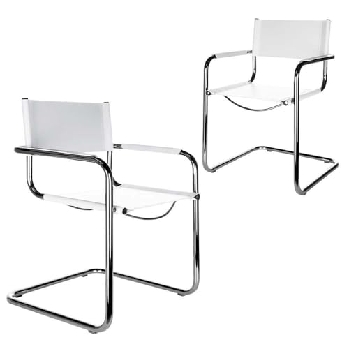 4x Denver Freischwinger Klassiker Besucherstuhl Leder weiß