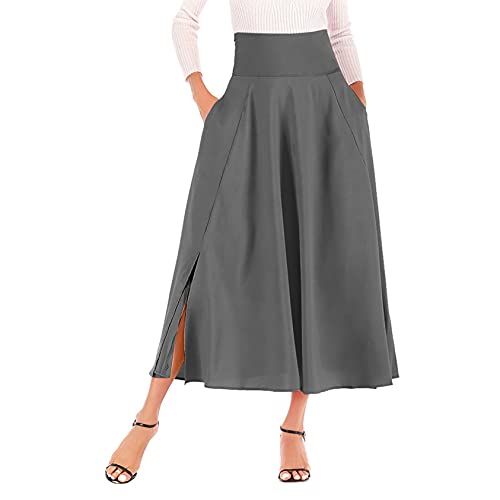 Frost`nai Women's Skirts Maxi Skirts for Women Flowy Pleated High Waist Ruched Vintage Solid Loose Long Skirt (XL, Dark Gray 01),X-Large Frost`nai Women's Skirts Maxi Skirts for Women Flowy Pleated High Waist Ruched Vintage Solid Loose Long Skirt (XL, Dark Gray 01),X-Large