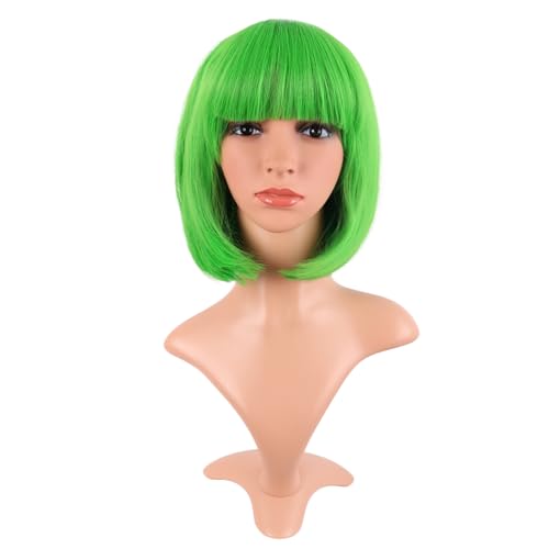 MapofBeauty - Peluca de dama de moda de 30 cm / 12 pulgadas, con flequillo recto corto y lacio, estilo Bob (Verde Neón)