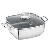 BERNDES Quadro Servierpfanne, Edelstahl 28 x 28 cm, Antihaftbeschichtet, Ergonomische Griffe, Mit Glasdeckel, Für Alle Herdarten Geeignet