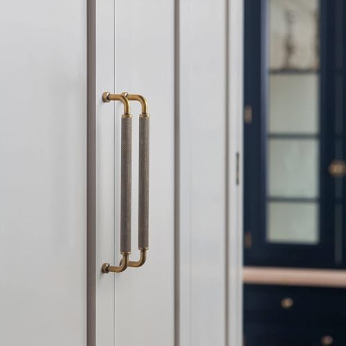 Image of Goo-Ki 6 Pack 7 9 /16 Inch Antique Brass Knurled Cabinet Pull Handle - Textured Non-Slip Grip, Classic Vintage Design for Kitchen Cabinets & Furniture Drawers