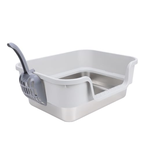 Caja de arena para gato acero inoxidable con lados altos gris miniatura 3
