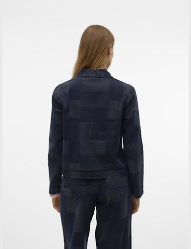 VERO MODA VMLIKKA LS Zipper Patchwork Camiseta, Azul Oscuro. Detalles: Patchwork, S
