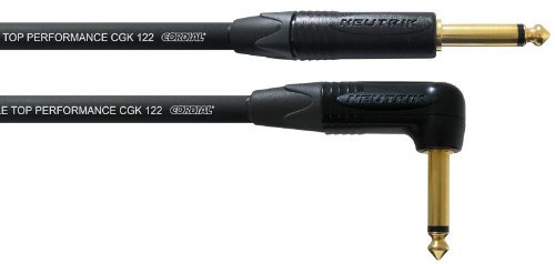 CordialCSI 6 PR-Gold 20-Foot Encore 1/4-Inch TS to 1/4-Inch TS Right-Angle High Copper Instrument Cable, Black