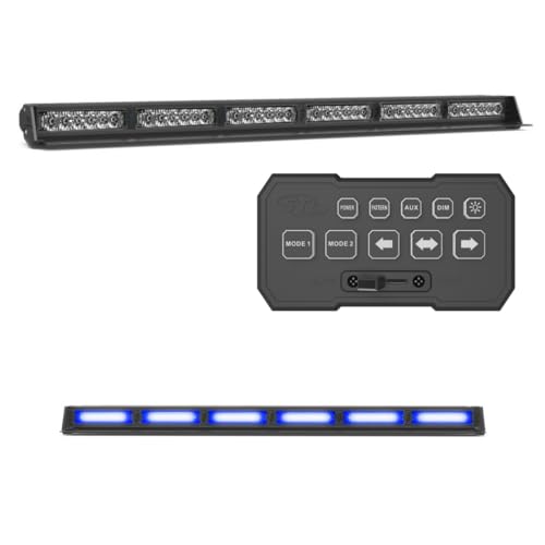 SpeedTech Lights Striker Elite TIR 6 Head LED Strobe Light Bar – 36 LEDs 108W Dash Deck Traffic Advisor Windshield Mount for Police, Security & Emergency Vehicles (Blue/Blue)