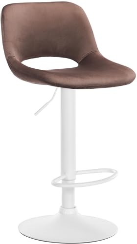 CLP Tabouret de Bar Camden I Revêtement Velours I Pivotant, Couleur:Marron, Matériel du Cadre:métal Blanc Mat