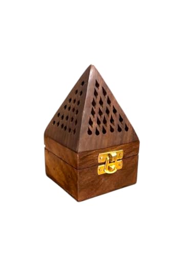 WOOD ART STORE Wooden Pyramid Shape Incense Box Hoder Stand | Wooden Agarbatti Stand with ash Catcher for Home Office | Incense Sticks Holder (Combo Pack of 2)