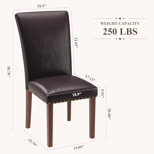 Image of Farmhouse Dining Chairs Set of 6, High Back with Wooden Legs and Nailhead Trim, Modern Fabric Dining Room Chair for Kitchen /Restaurant