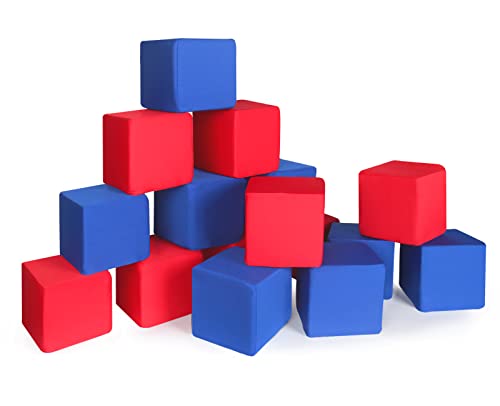 Image of Toddler Foam Blocks, 16 PCS 5.5 inch Colourful Foam Soft Cubes for Kids, Stacking Block Sets Building Blocks Throwing Toys(Blue and Red)