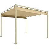 Outsunny Gazebo Pergola 3x3 m Pergolato con Telo Resistente Richiudibile Retrattile, Struttura in Metallo, Pergola per Giardino, Terrazzo, Balcone, Veranda, Patio, Piscina e Esterno, Cachi