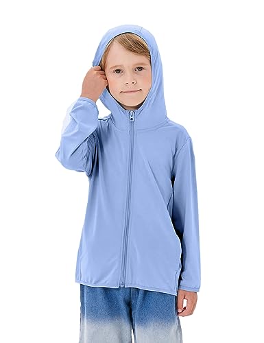 Image of TAGIHOO Kids Active Zipper Sun Protection Jacket Boys Girls Hooded Cooling Shirt Pockets Fishing Running Outdoor