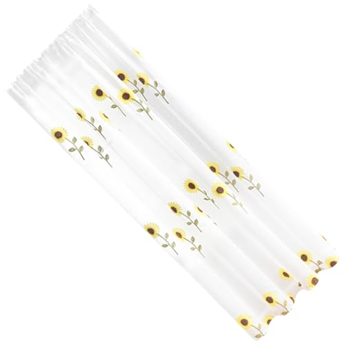 Cortina bordada de girasoles de poliéster resistente para ventanas 2