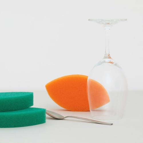 Image of Kamenoko Sponge Do - Set of 3 - Orange - Leaf - Kitchen Sponges for Cleaning Dishes and Pans - Odor-Resistant - Made in Japan