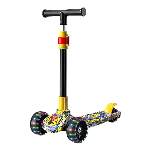 Patinete para niños ajustable en altura, patinete para niños | Patinete plegable con freno de pie, patinete de ciclismo para exterior con guía inclinada con 3 ruedas luminosas para niño