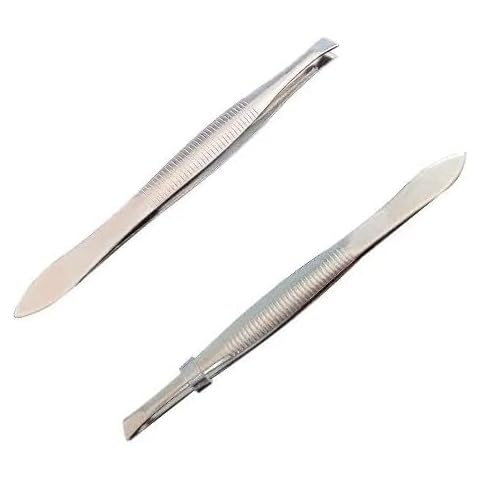 Two Pcs of Qulity Slant Tweezer, Professional Stainless Steel, Provides a Strong Grip, Removes Hairs Accurately, Shapes, Ergonomically-Designed (2) Cover