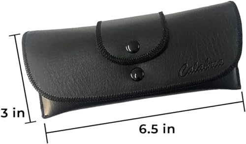 Image of Calabria Double Snap Belt Loop Eyeglass Case PU Leather Vintage Style Old School Eye Glasses Pouch Semi-Hard Sunglass Holder