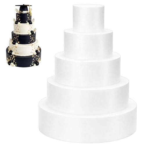Novabright Round Foam Cake Dummy Set Nesting 3 H x 4 6 8 10 & 12 White Dia Discs Baking Display Projects for Wedding Baby Shower Birthday Party Cake Decoration Supplies(5 Tier)