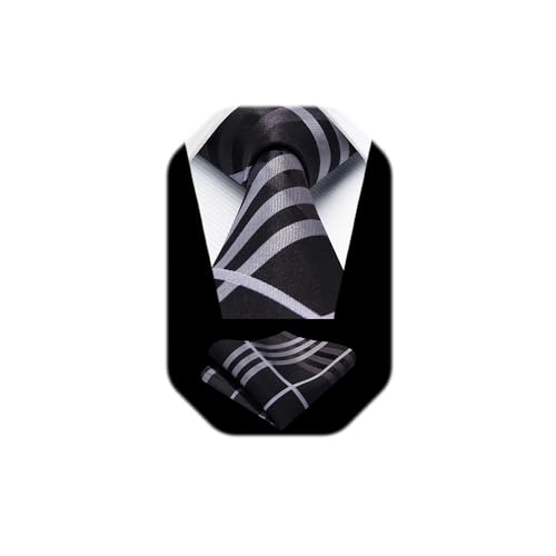 Image of HISDERN Ties for Men Formal Business Plaid Checked Mens Ties and Pocket Square Set Classic Wedding Necktie Handkerchief