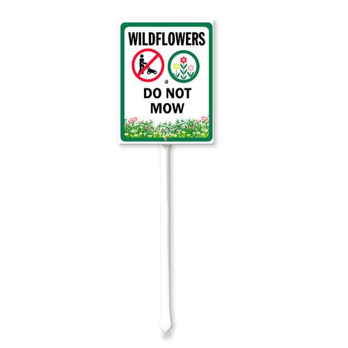 Vdenvileye Wildflowers Do Not Mow Yard Sign with Stake 11.5x15cm Rustproof Aluminum Lawn Decorations Sign for Outdoor Road Street Garden Decor