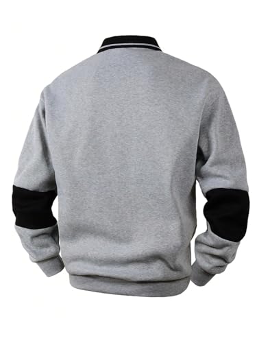 COZYEASE Men's Button Up Striped Sweatshirts Colorblock Long Sleeve Collared Pullovers2