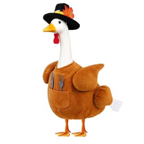 Teeanzo Thanksgiving Turkey Porch Goose Outfit for 23 Lawn Statue Fall Autumn Sculpture Clothes for Plastic/Cement Statue Duck Costume for Garden Patio Yard Lawn Art Decoration