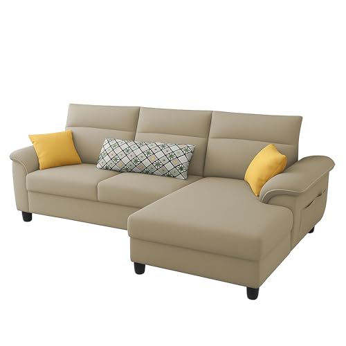 Image of Casaliving Seams RHS 4 Seater L Shape Sofa for Living Room (Cream Fabric) Premium Fabric Sofa