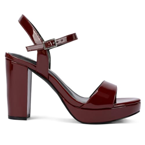 Image of DOBOLIN Wide Width Heels for Women Block Chunky Platform High Heels Sandals Open Toe Wedding Party Ankle Strap Dress Shoes