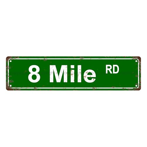 8 MILE RD MUSIC Metal Tin Street Sign Bar Cafe Garage Cave Home Room Wall Bathroom Farmhouse Garden Porch Patio Decor, 16 x 4 Inch