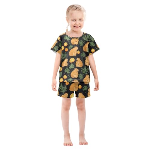 ALAZA Capybara Tropical Fruit Pajamas Set Short Sleeve Cotton Sleepwear Summer Pjs 2 Piece 5-14Y3