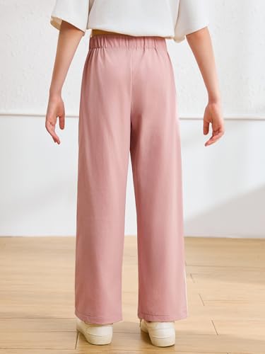Haloumoning Girls Wide Leg Track Pants Kids Baggy Striped Parachute Pants Athletic Joggers with Pockets 5-14Y4