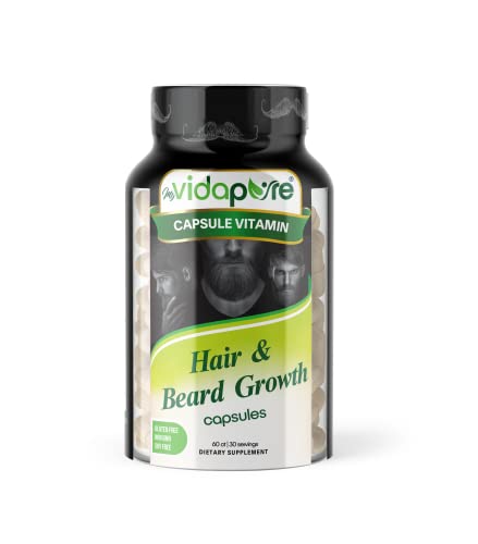 MYVIDAPURE Beard Growth + Men’s Skin & Nails – 5,000mcg Biotin – Vitamin C, D & B-Complex –Hydrolyzed Collagen Veggie Capsules – Non-GMO – Gluten-Free