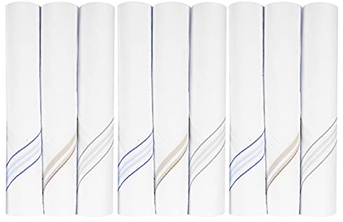 Image of Kuber Industries Lining Design 100% Cotton Premium Collection Handkerchiefs Hanky for Men, Set of 9 (White), Standard (HS 37 KUBMART020440)