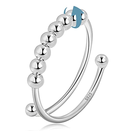 Vito 925 Sterling Silver Fidget Anxiety Ring for Women, Adjustable Open Spinner Ring Stress Relief Ring Stacking Band Anillos Jewelry Gift for Mom Daughter