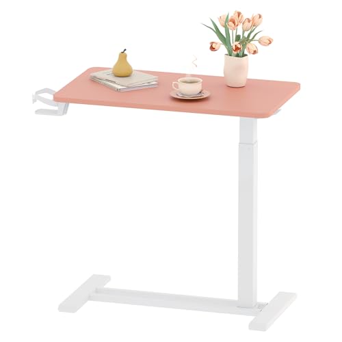 Image of FLEXISPOT Mobile Standing Desk with Wheels Pneumatic Laptop Rolling Computer Cart Movable Height Adjustable Small Sit Stand Desk Computer Workstations Home Use(27.6 inch W x 15.7 inch D,Pink