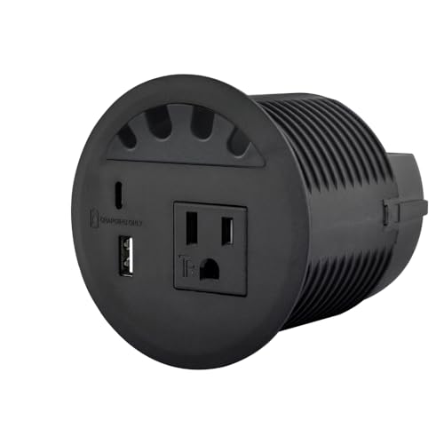 Image of Recessed Power Grommet, with 33W Fast Charging USB-A+C, with 1 AC Power Outlet and 4.5FT Extension Cord Recessed Power Outlet for Conference Rooms, Office Tables, Furniture (black2)
