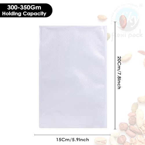 Image of Vacuum Pouches 15x20cm Pack of 100 | Vaccum Bags for Food Packing | One Side Dotted Embossed | BPA Free Microwaveable | Food Grade Vacuum Storage Bag Transparent | 90 Micron 300-350gm