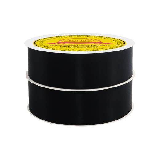 Image of 100 Yards Black Satin Ribbon Polyester Ribbon for Gift Wrapping Very Suitable for Weddings Party Hair Bow Invitation Decorations and More(1-1 /2 inch X 50Yards X 2 Roll)