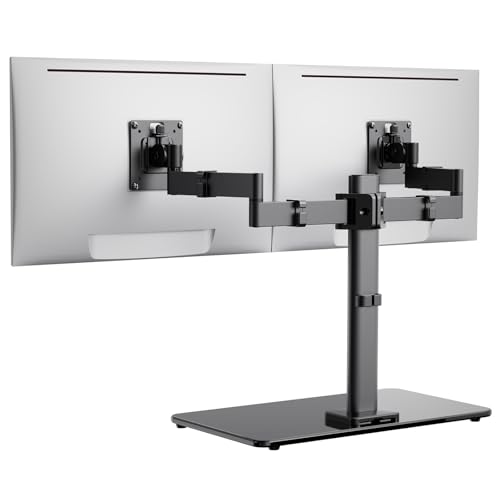ErGear Freestanding Dual Monitor Stand for 17 to 32 Inch Screens, Computer Monitor Mount for 2 Screens, Dual Monitor Arm with Tempered Glass Base, VESA Mount Desk Stand Holds 22 lbs per Arm