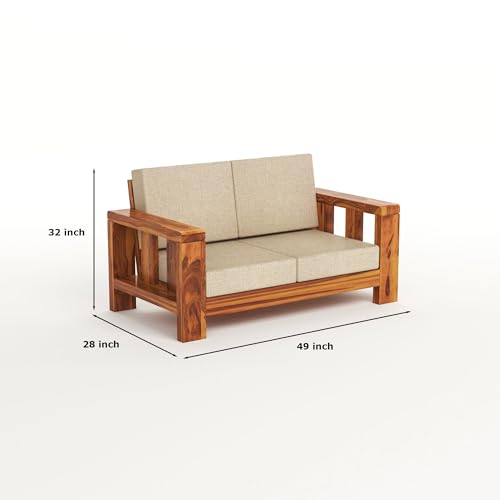 Image of Solid Sheesham Wooden 2 Seater Sofa Set - Two Seater Sofas with Comfortable Cushion | Wooden Sofa 2 Seater for Living Room Home & Office Furniture Decor (Honey, Haney2 Seater)
