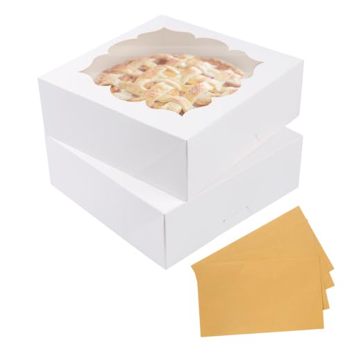 LOKQING 20 Pack Pie Boxes Cake Boxes Bakery Boxes with Window Pastry Boxes for Gift Giving 9x9x3inch (White)