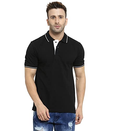 Image of Scott International Men's Regular Fit Organic Cotton Polo T-Shirt (Black with White, Medium)