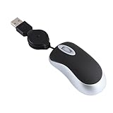 USB Wired Mini Mouse,Small Mice with Retractable Cable for Travel,Kids,Gifts-Black