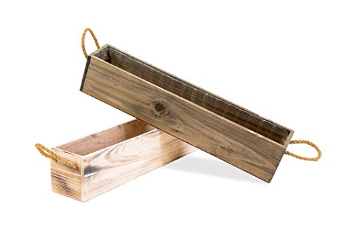 20" Rectangular Rustic Wood Planter with Handle and Plastic Liner l Rustic Whitewash l Country Style, Home and Wedding Decorations, Garden Ornaments (20x4 w Handle Set of 2, Whitewash) - Image 4