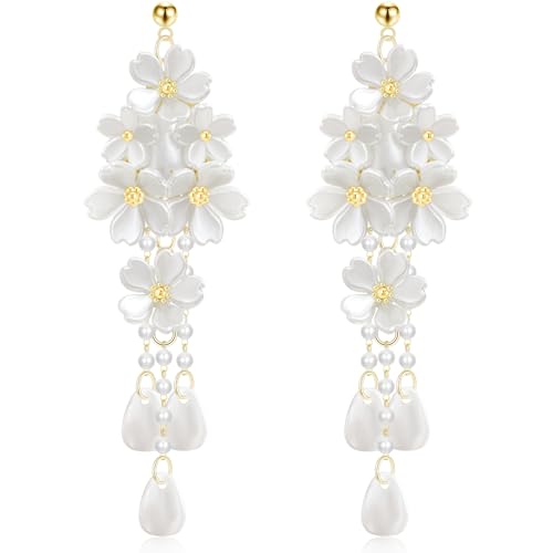 Boucles d'oreilles pendantes fleur acrylique faites main légères et confort