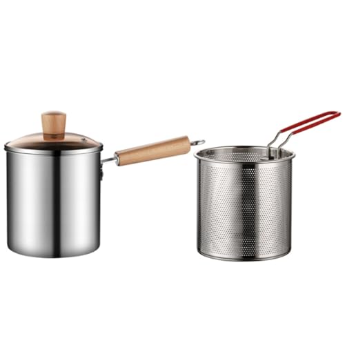 深型パスタ鍋 揚げ物 鍋 パスタポット 3L 小さい ステンレス ih対応 小型揚げ鍋ガラス蓋付 オール熱源対応 煮物 油こし油を節約 お手入れ簡単 油切り フィルター 煮物 麺 湯切り 野菜茹で用カゴ家庭用 料理鍋 家庭用 (シングルポット + 蓋 +