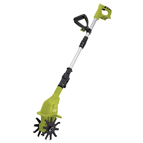 Sun Joe 24V-TLR-CT Cutting Swath Garden Tiller/Cultivator, Size: Blades 4. 25” Wide by 6” deep Path Telescopic Pole extends from 28. 3” to 37. 3”, Tool Only